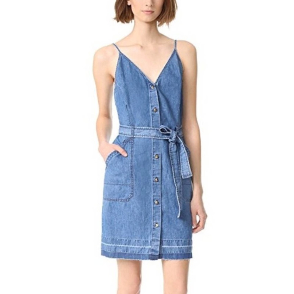J Brand Carmela Button Front Chambray Dress Belted Cotton Denim Size XS casual